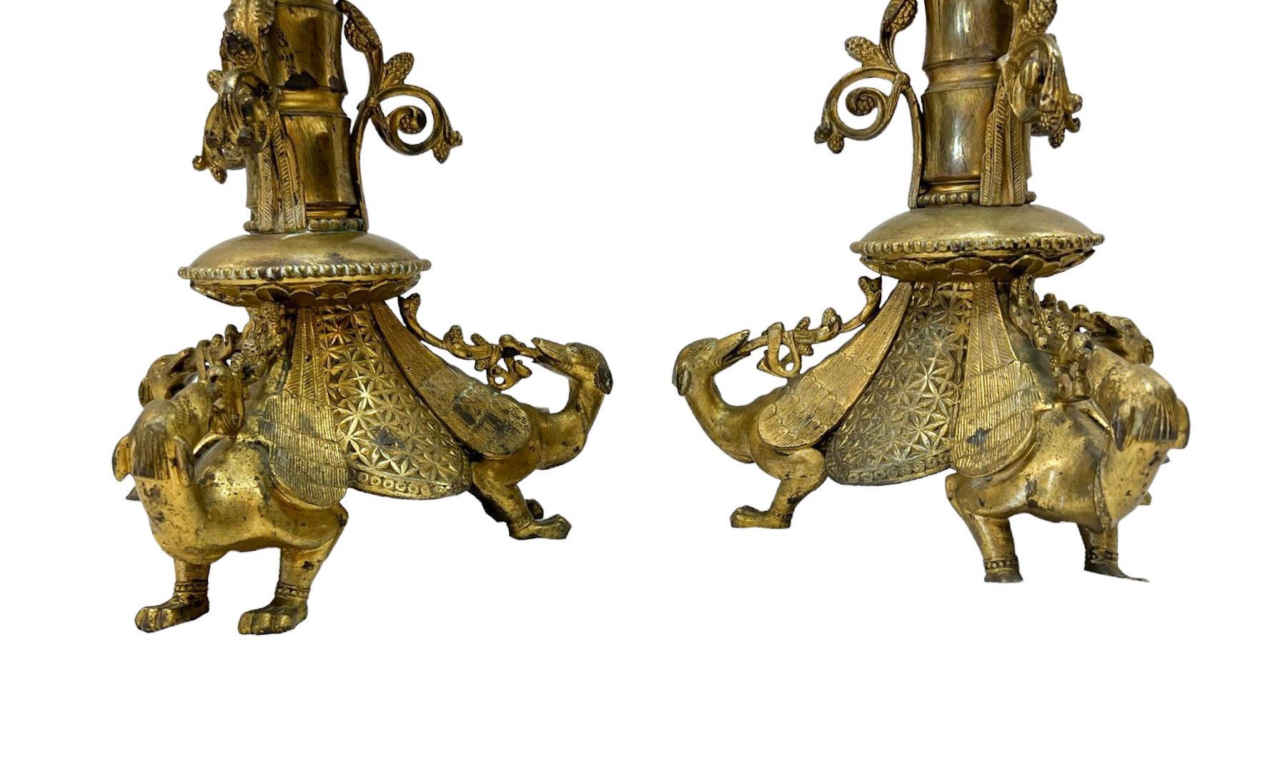 Pair of Antique Brass Gothic Candle Holders 5