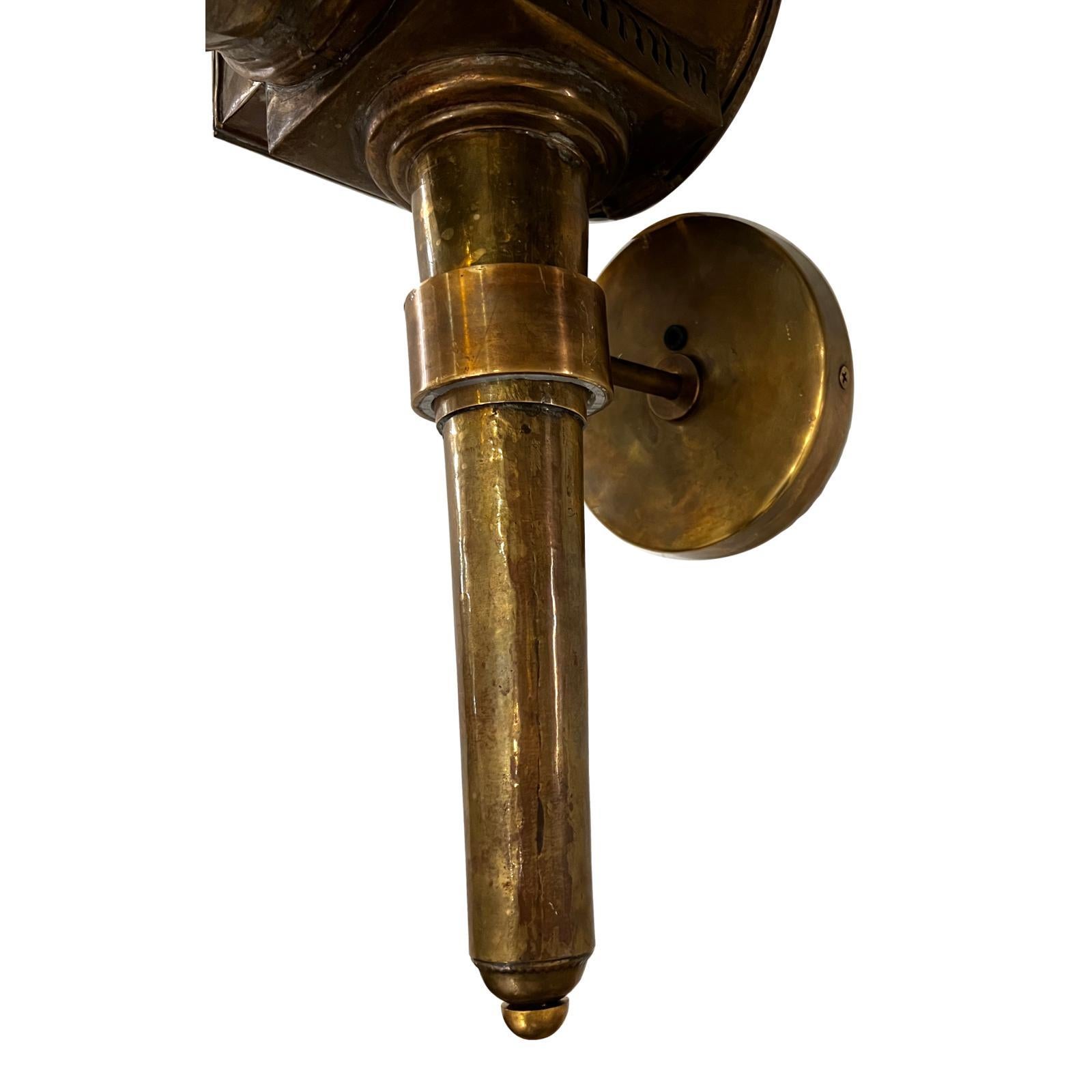 Metal Pair of Antique Brass Lantern Sconces For Sale