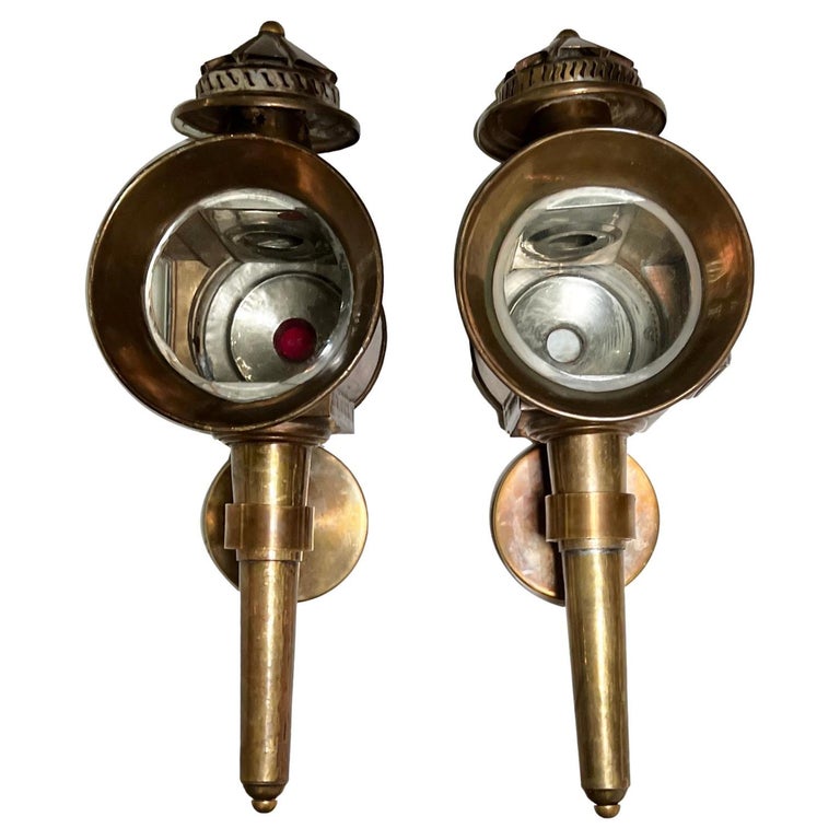 Pair of Antique Brass Lantern Sconces For Sale at 1stDibs