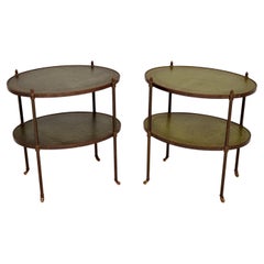 Pair of Antique Brass & Leather Side Tables