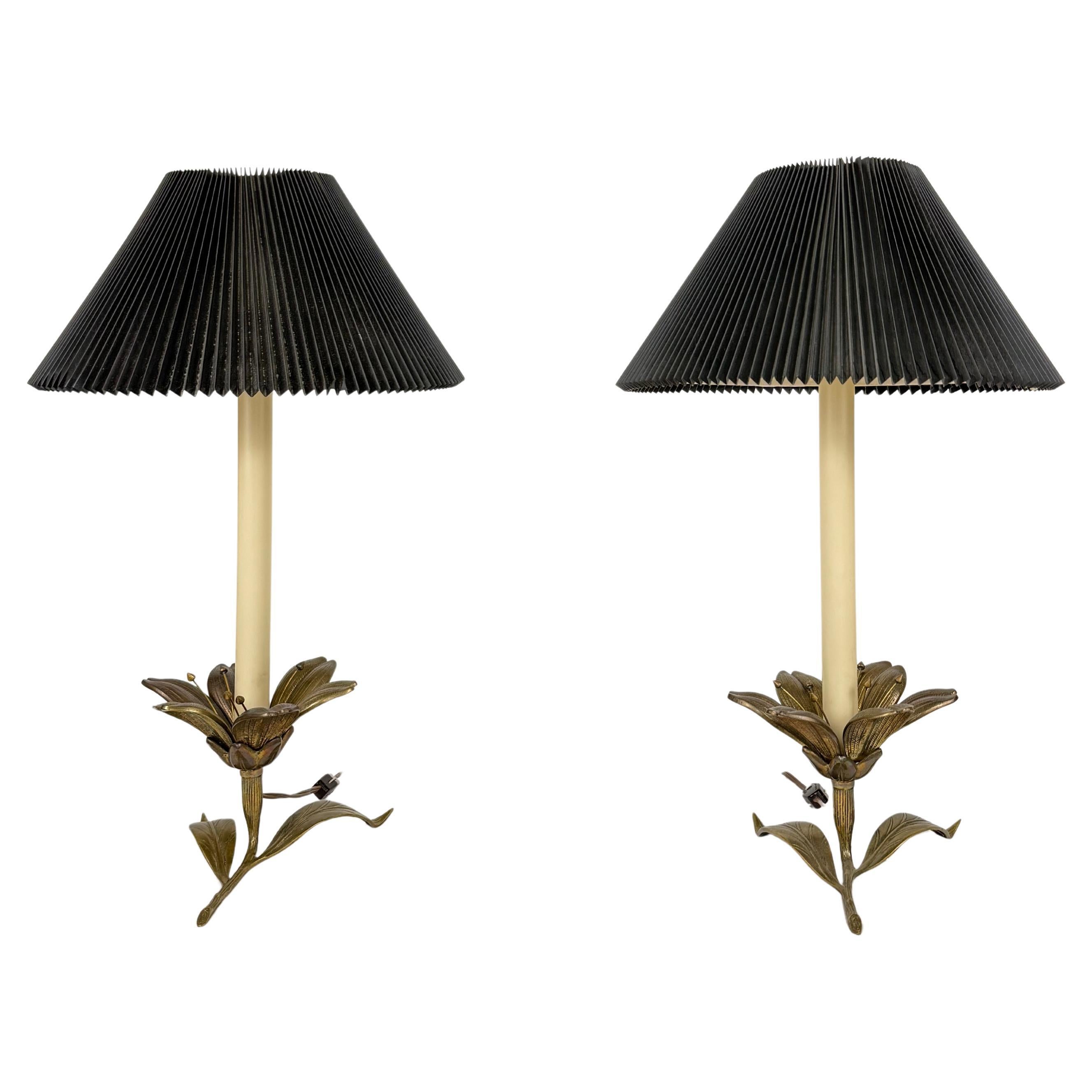 Pair of Antique Brass Lilly Lamps by Chapman