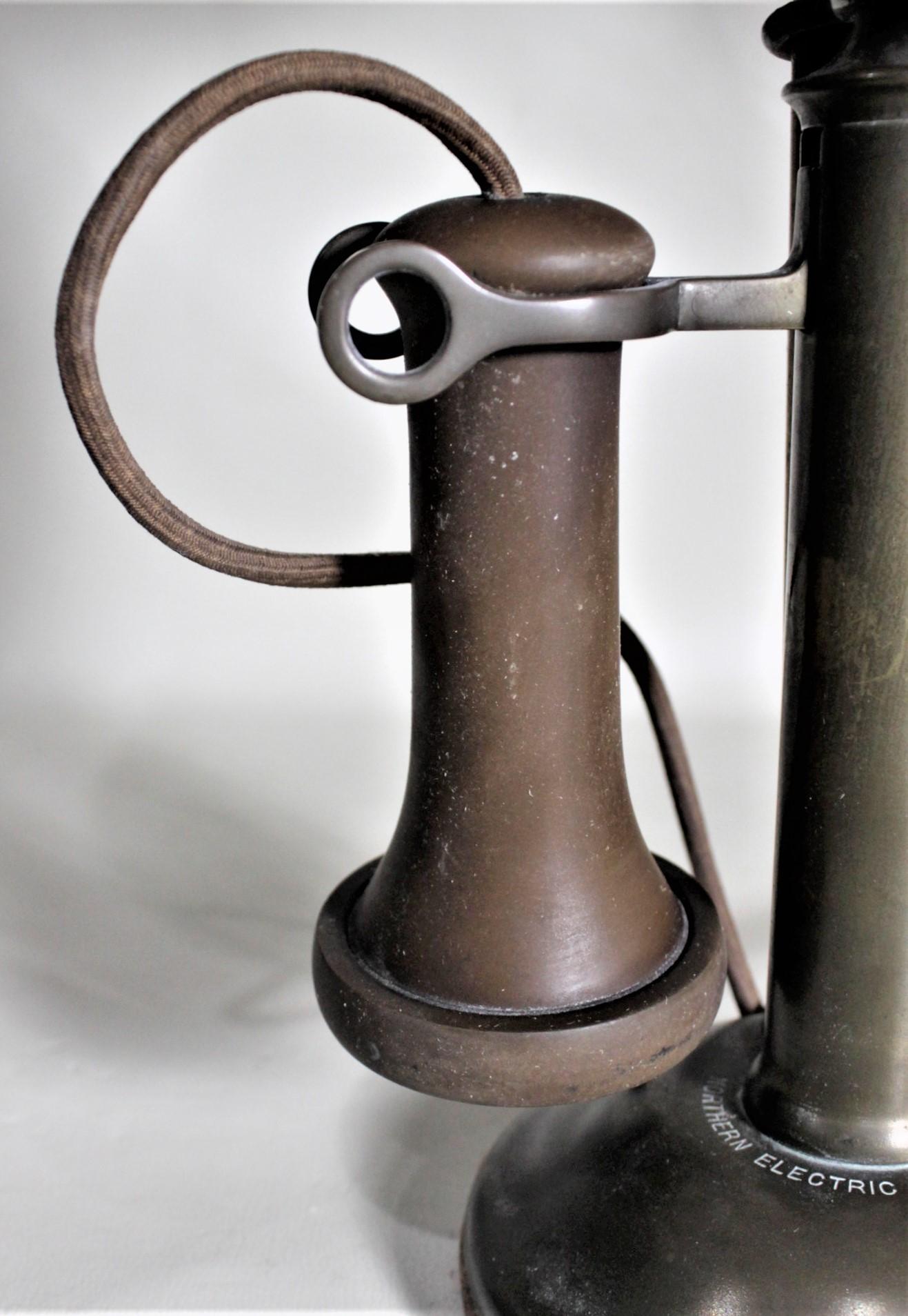 Pair of Antique Brass Northern Electric Candlestick Telephone Table Lamps 2