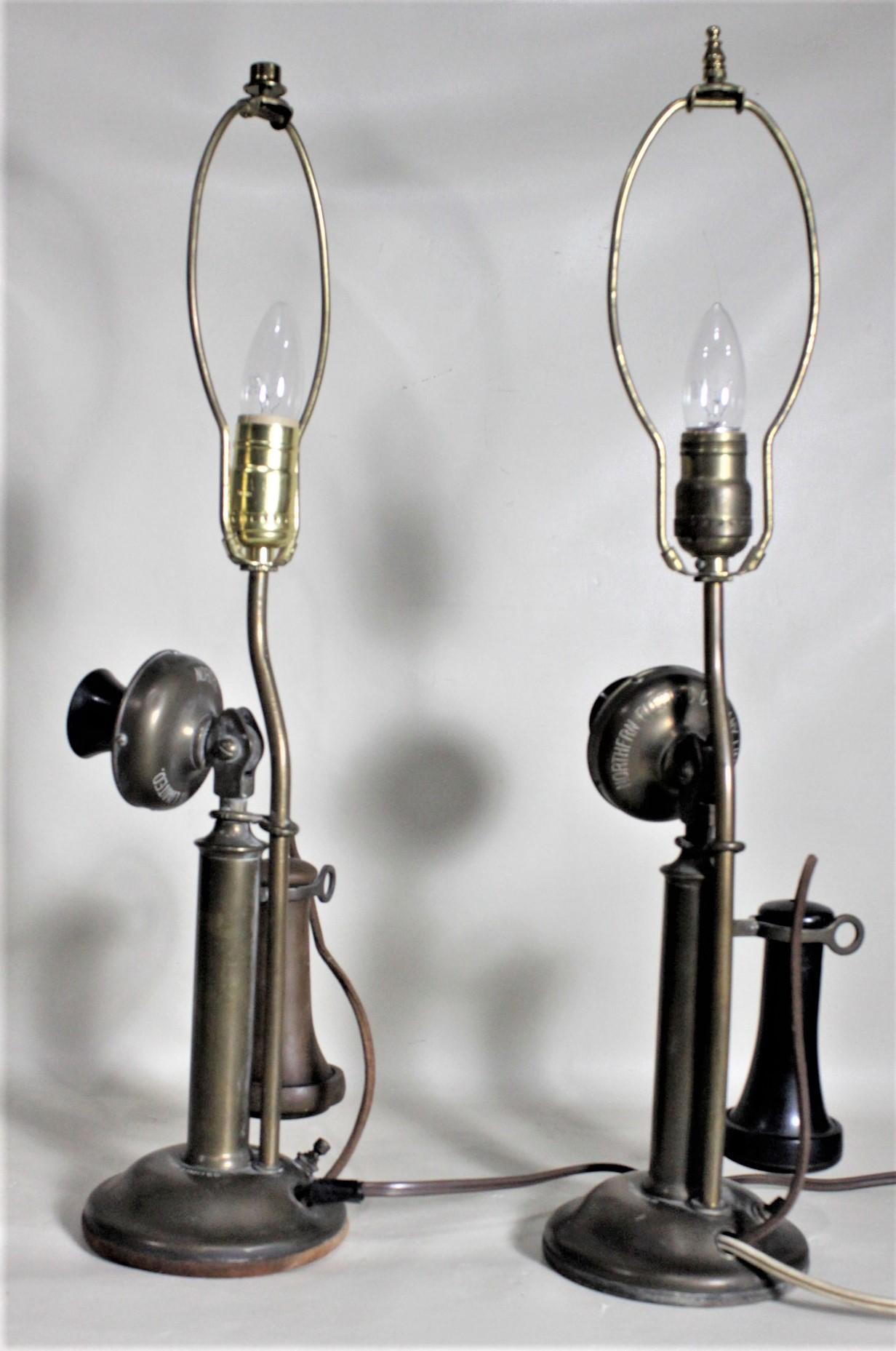 Pair of Antique Brass Northern Electric Candlestick Telephone Table Lamps 5