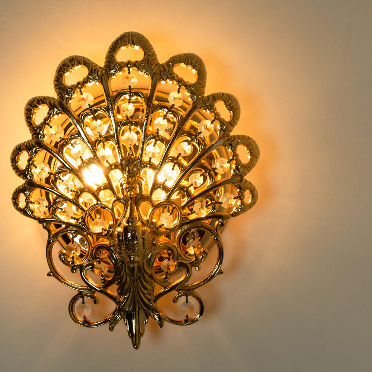 Pair Of Antique Brass Peacock Wall light, Spain, 1960s For Sale 4