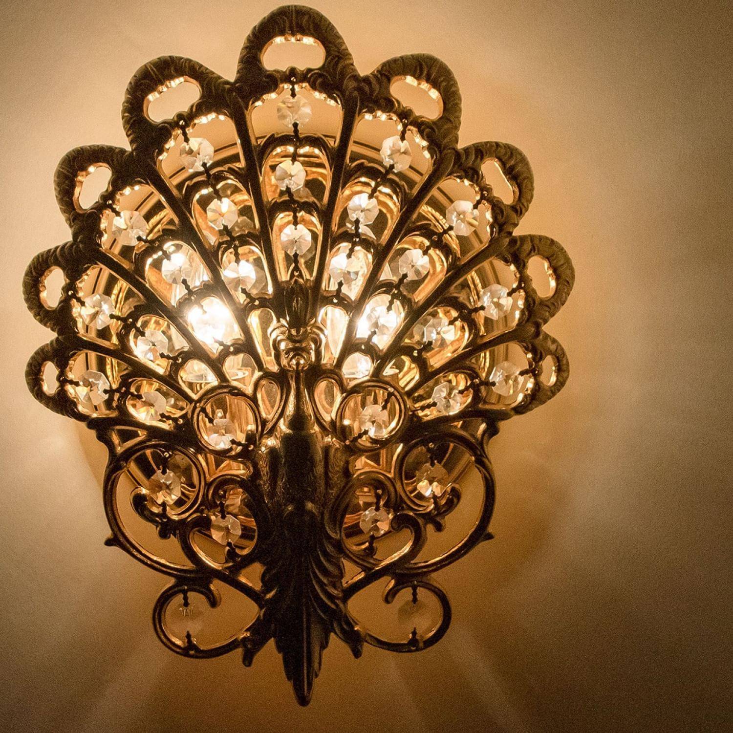 Paire d'appliques en laiton ancien en forme de paon, Espagne, années 1960 en vente 3