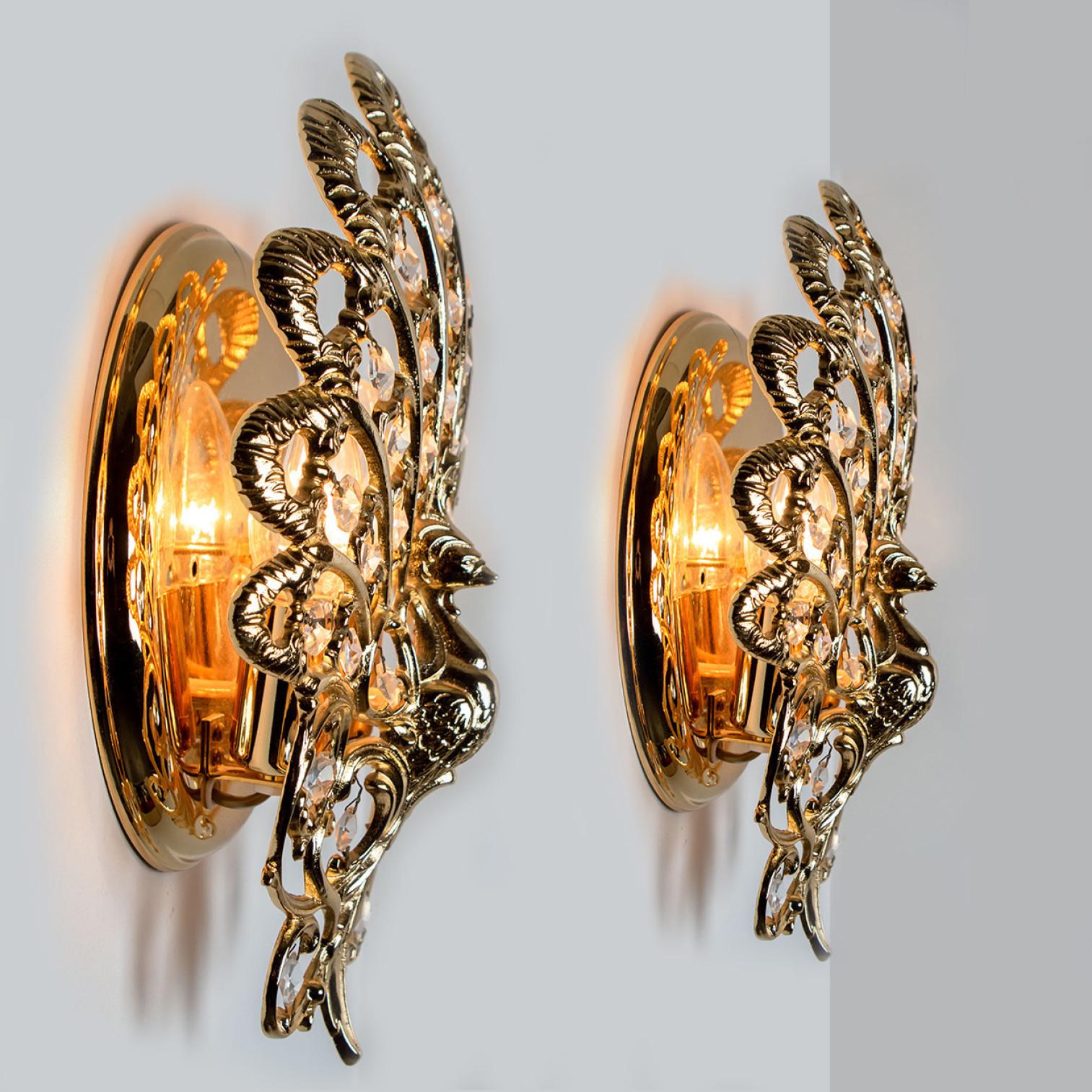 Spanish Pair Of Antique Brass Peacock Wall light, Spain, 1960s For Sale