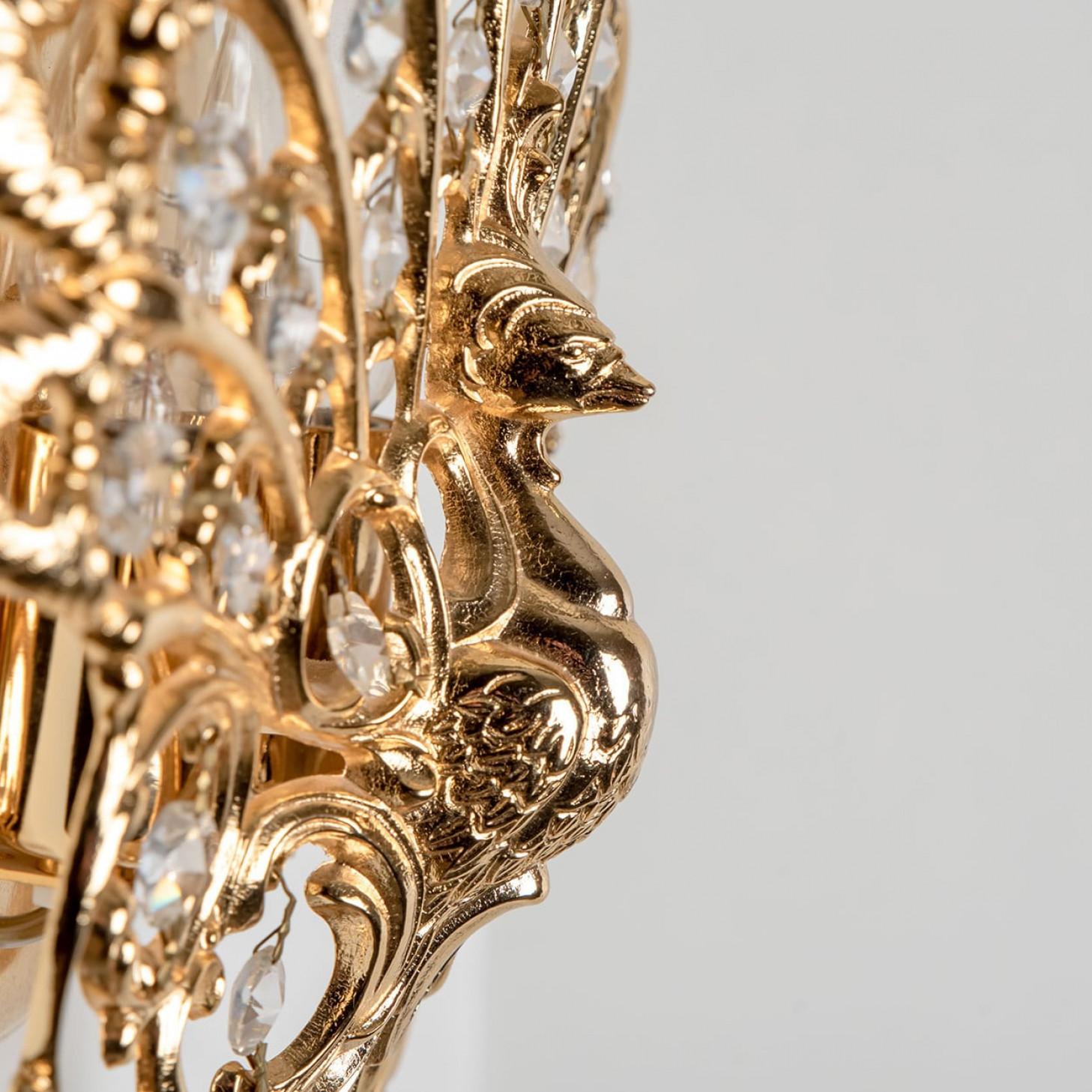 Milieu du XXe siècle Paire d'appliques en laiton ancien en forme de paon, Espagne, années 1960 en vente