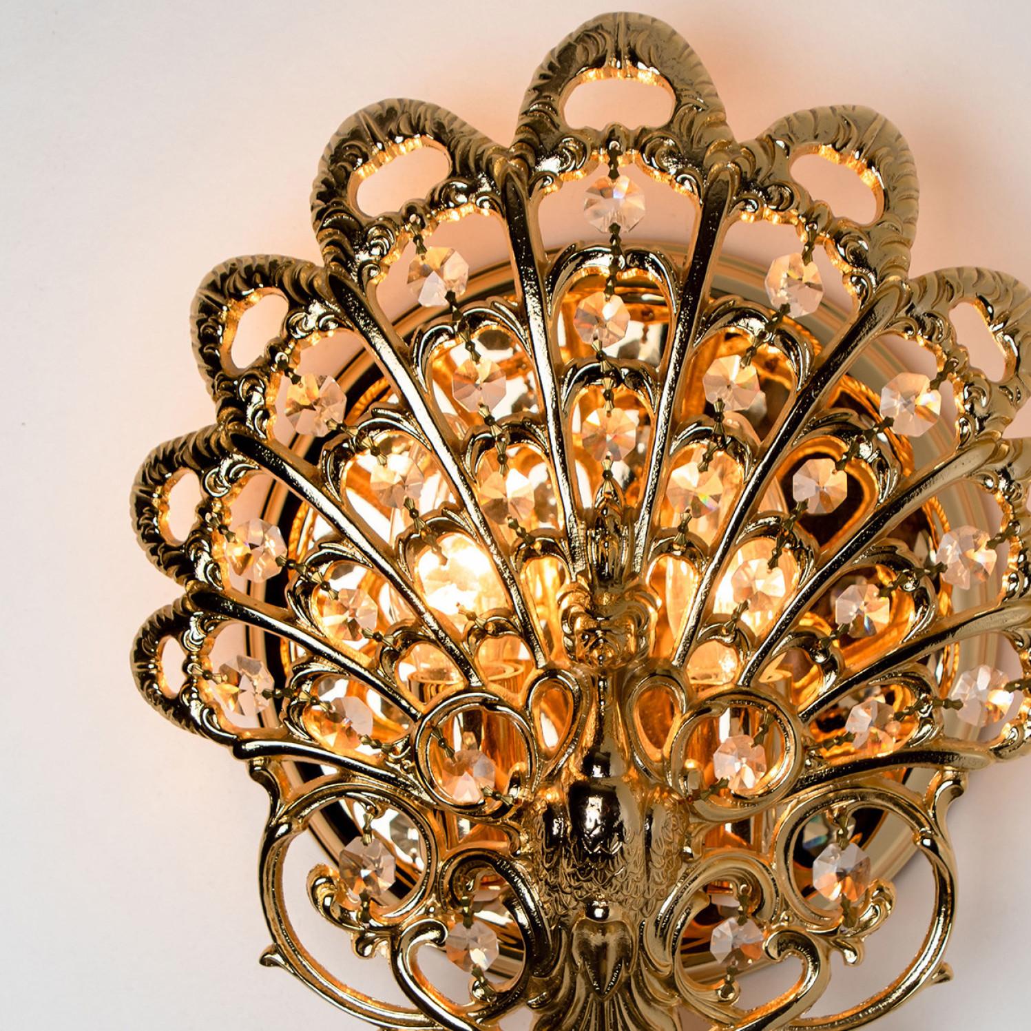 Pair Of Antique Brass Peacock Wall light, Spain, 1960s For Sale 2