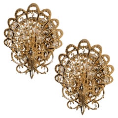 Pair of Antique Brass Peacock Wall Light, Spain, 1960s