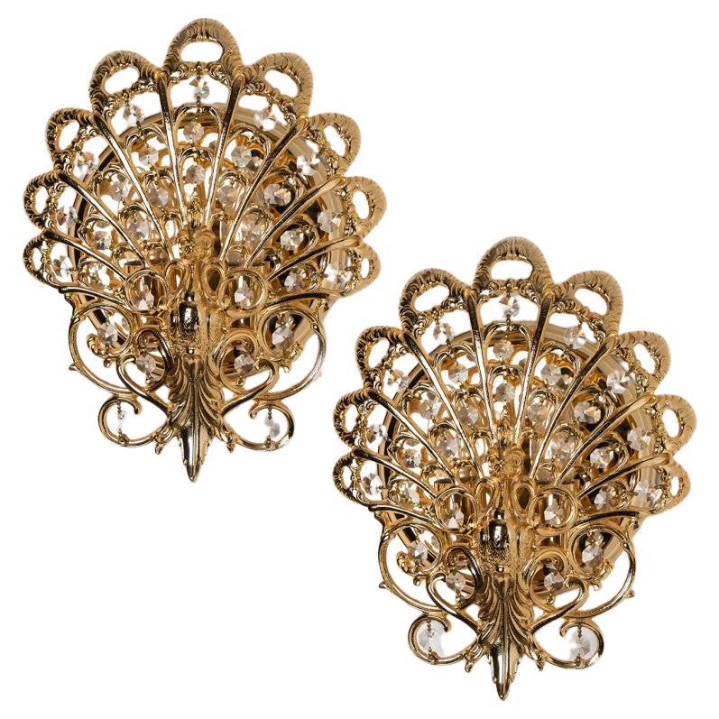 Pair Of Antique Brass Peacock Wall light, Spain, 1960s For Sale