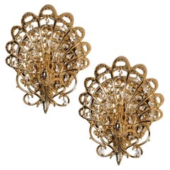 Pair Of Antique Brass Peacock Wall light, Spain, 1960s