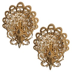 Pair Of Antique Brass Peacock Wall light, Spain, 1960s