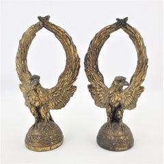 Pair of Antique Brass Plated Figural Bald Eagle Pocket Watch Stands or Bookends