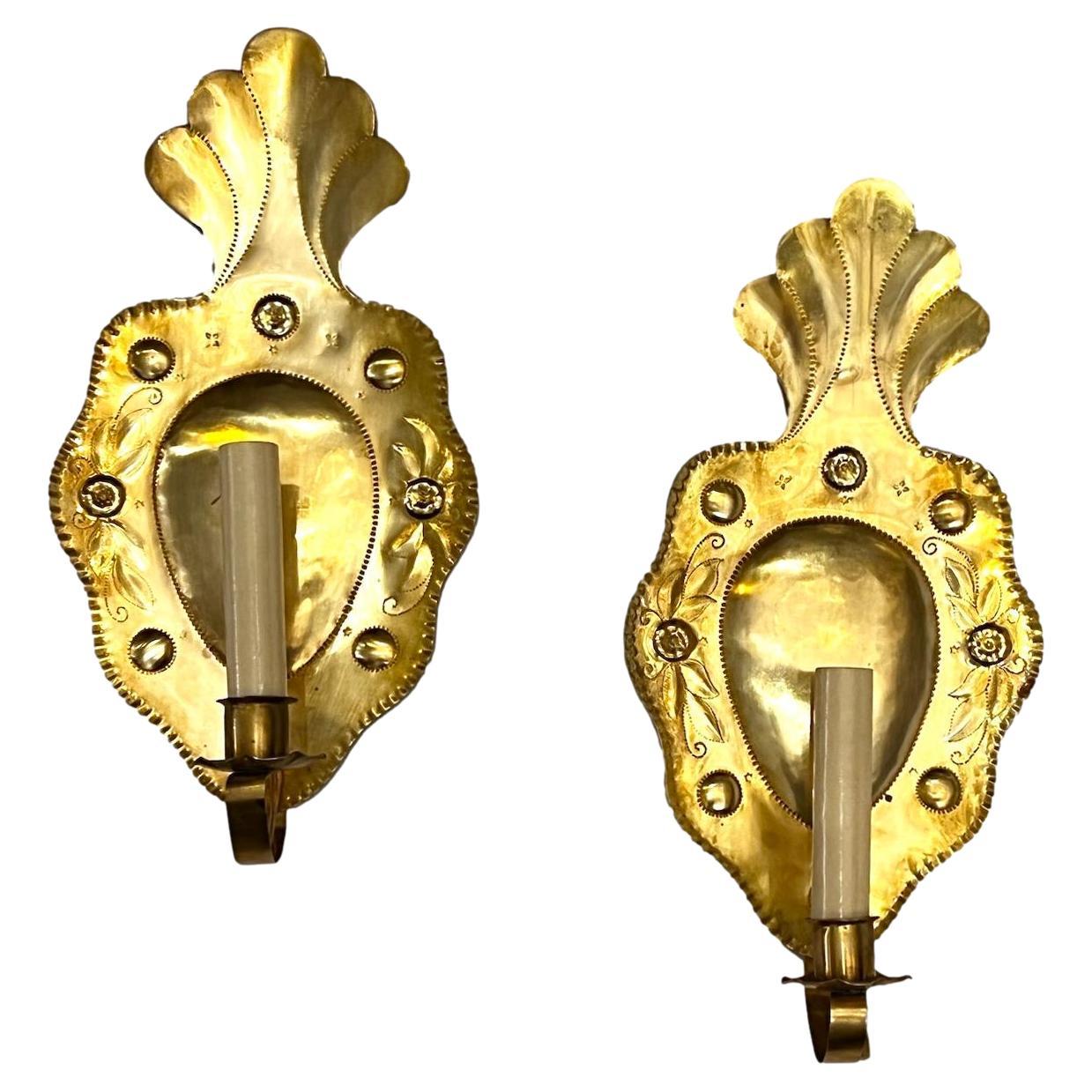 Pair of Antique Brass Sconces