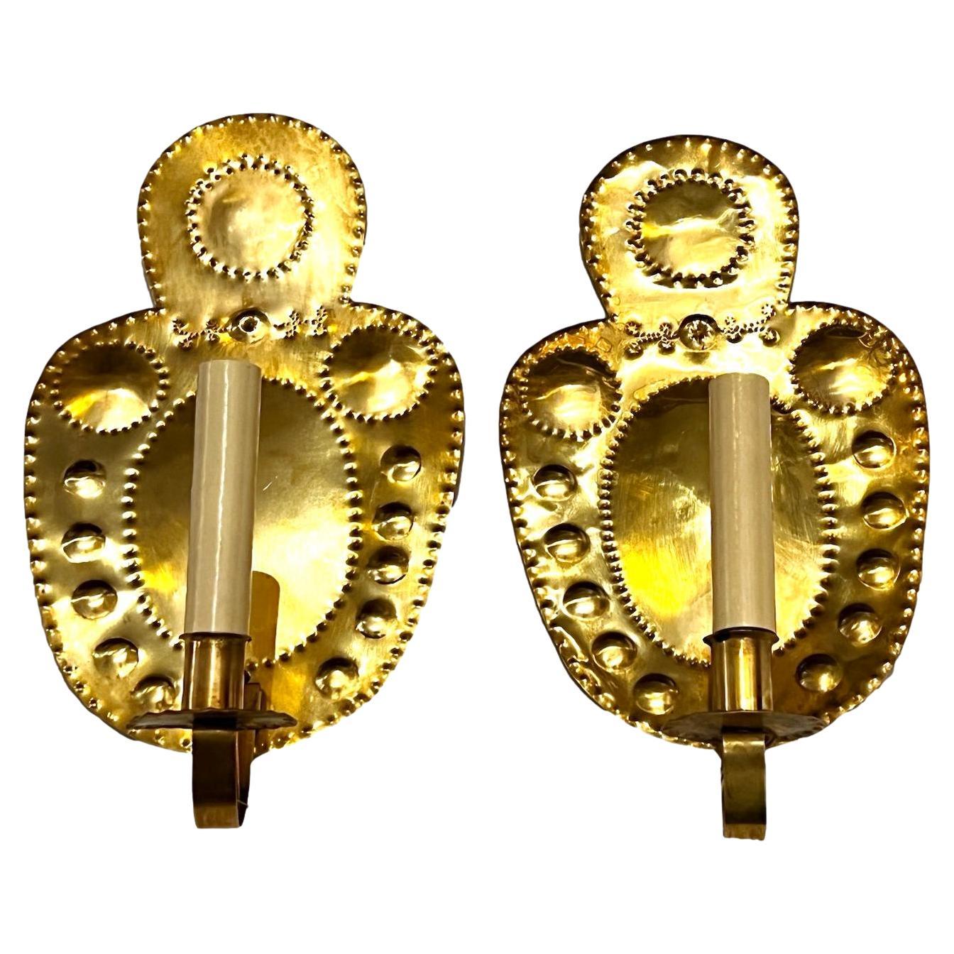 Pair of Antique Brass Sconces For Sale