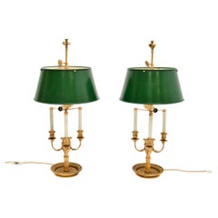 Pair of Antique Brass Table Lamps with Tole Shades