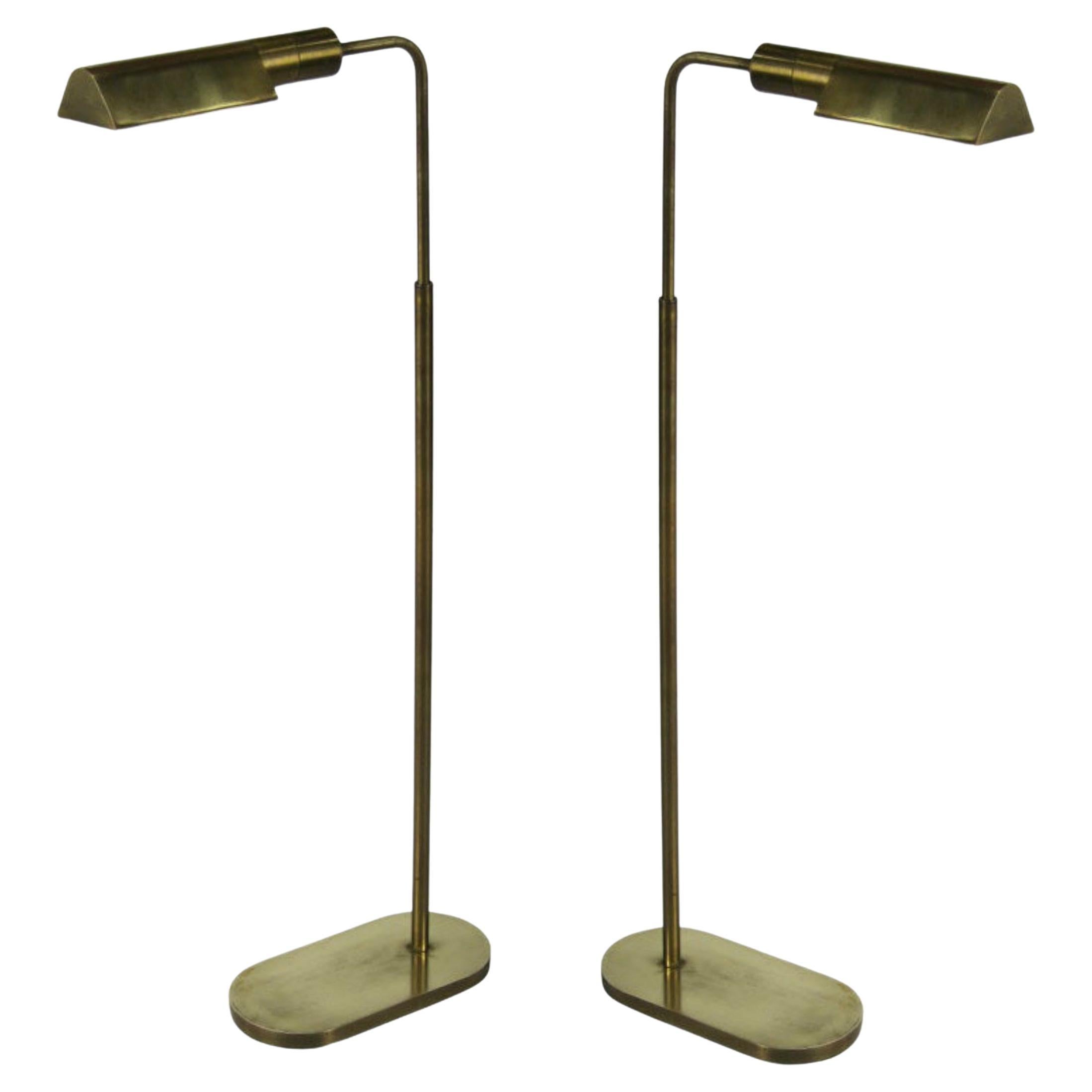 Pair of Antique Brass Tent-Shade Pharmacy Lamps by Casella