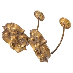 Pair of Antique Brass Curtain Tie-Backs with Roses