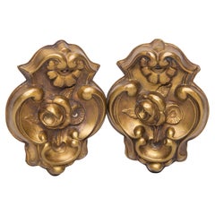 Pair of Antique Brass Curtain Tie-Backs with Roses