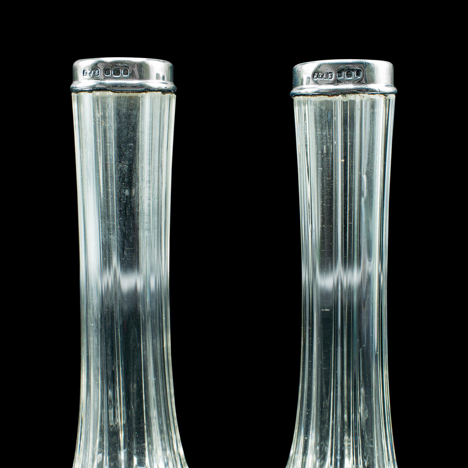 Glass Pair of Antique Breakfast Stem Vases, English, Silver, Hallmarked, Victorian For Sale