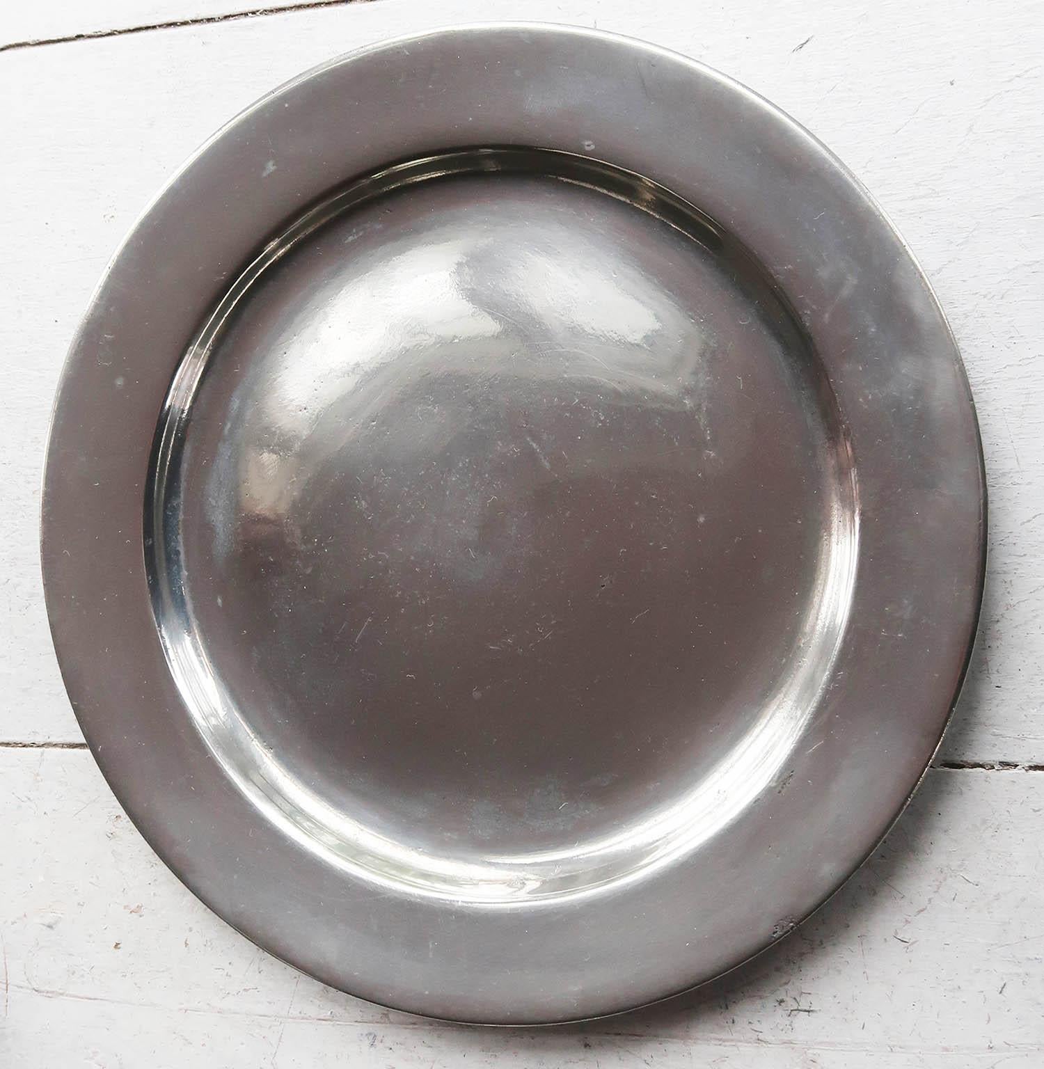 Georgian Pair of Antique Brightly Polished Pewter Plates, English, C.1800