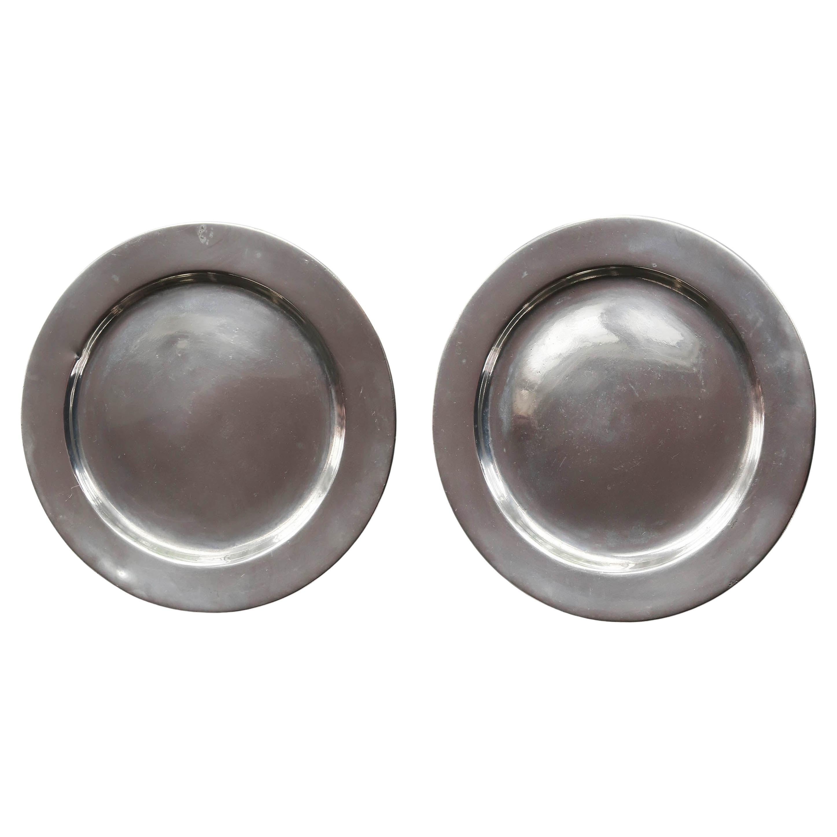 Pair of Antique Brightly Polished Pewter Plates, English, C.1800