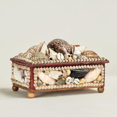 Paire de boîtes à bijoux Antique British Colonial incrustées de coquillages