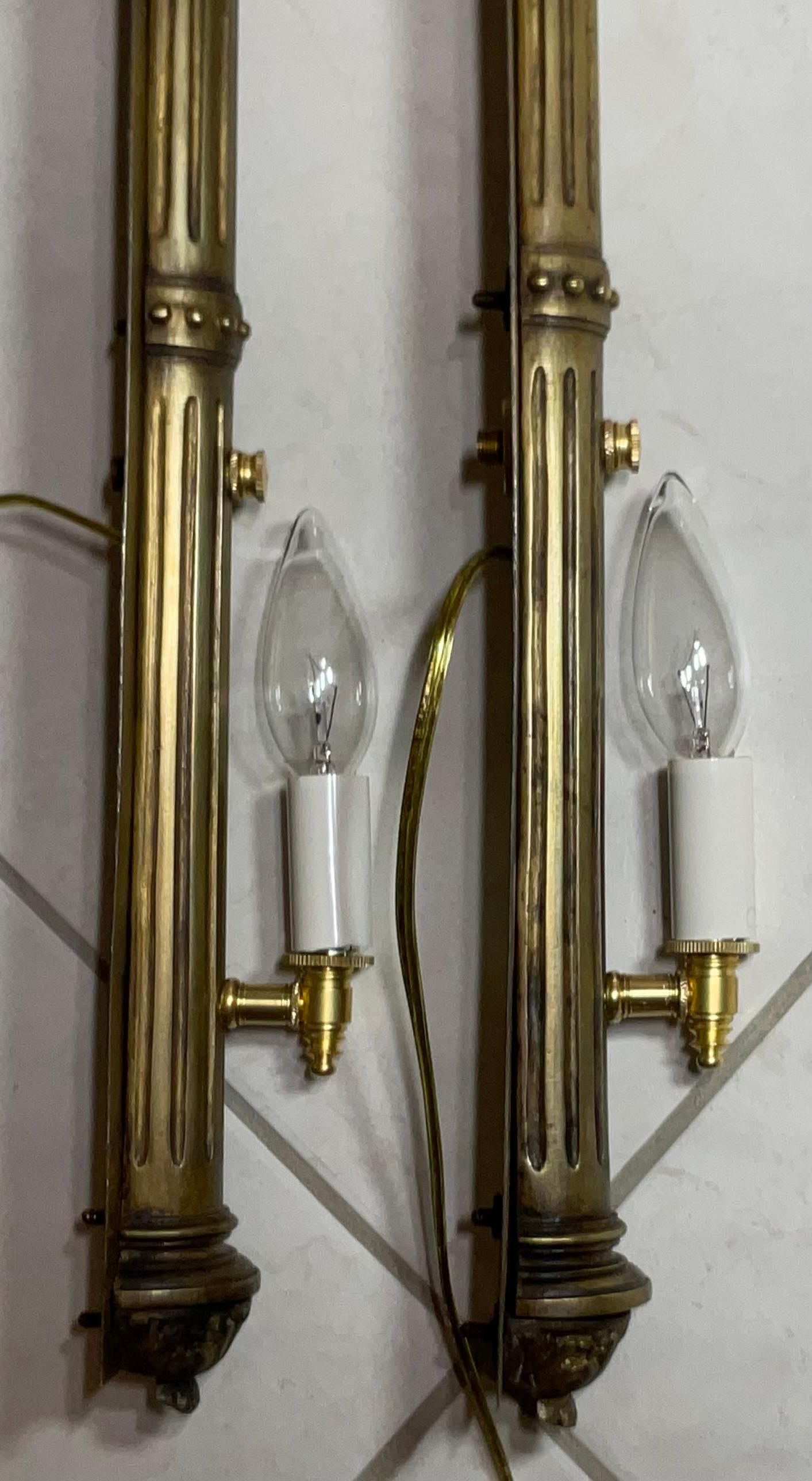 Pair of Antique Bronze and Brass Sconces - Elegant Wall Lights For Sale 5