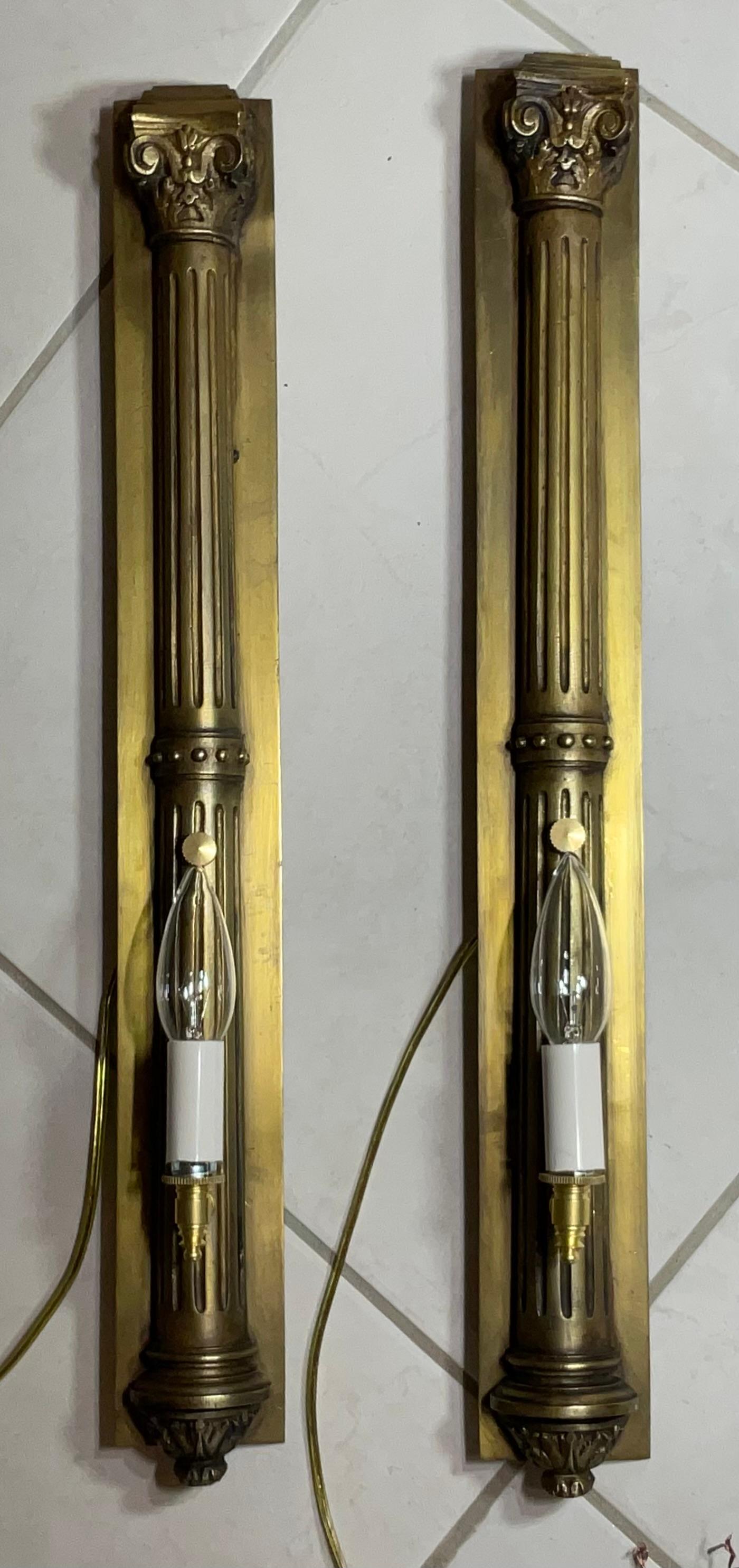 Pair of Antique Bronze and Brass Sconces - Elegant Wall Lights For Sale 6