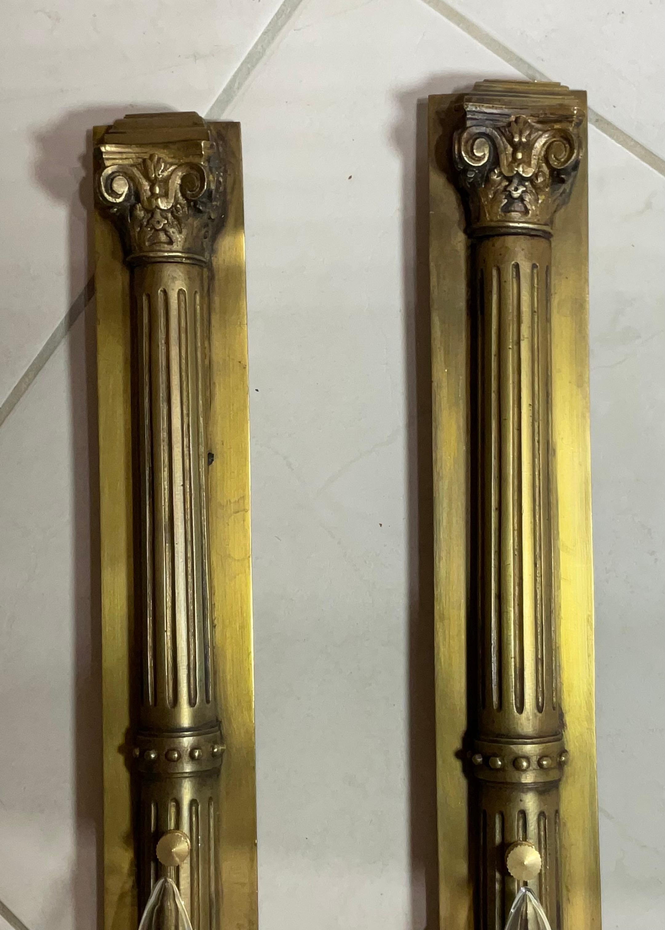 Pair of Antique Bronze and Brass Sconces - Elegant Wall Lights For Sale 7