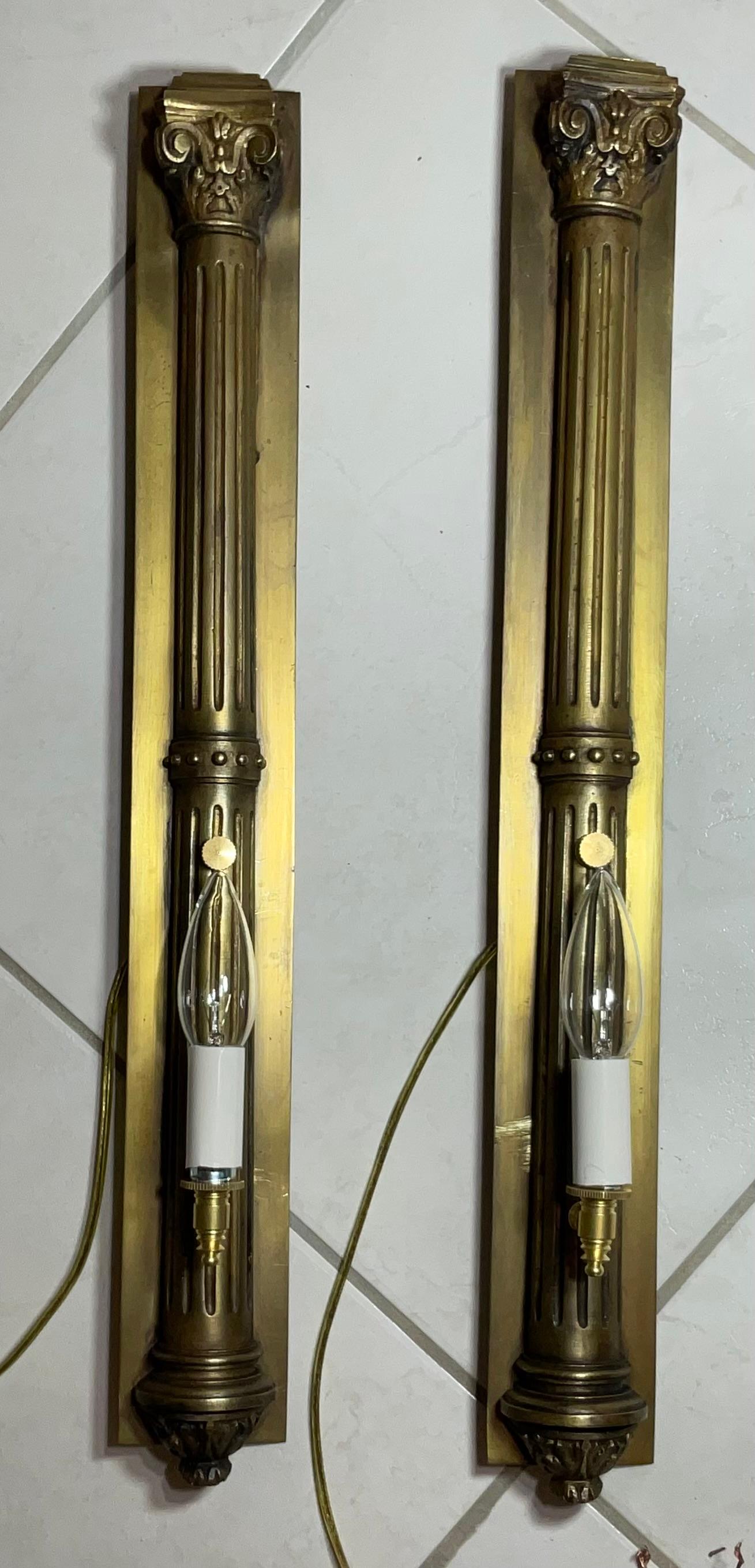 Pair of Antique Bronze and Brass Sconces - Elegant Wall Lights For Sale 8