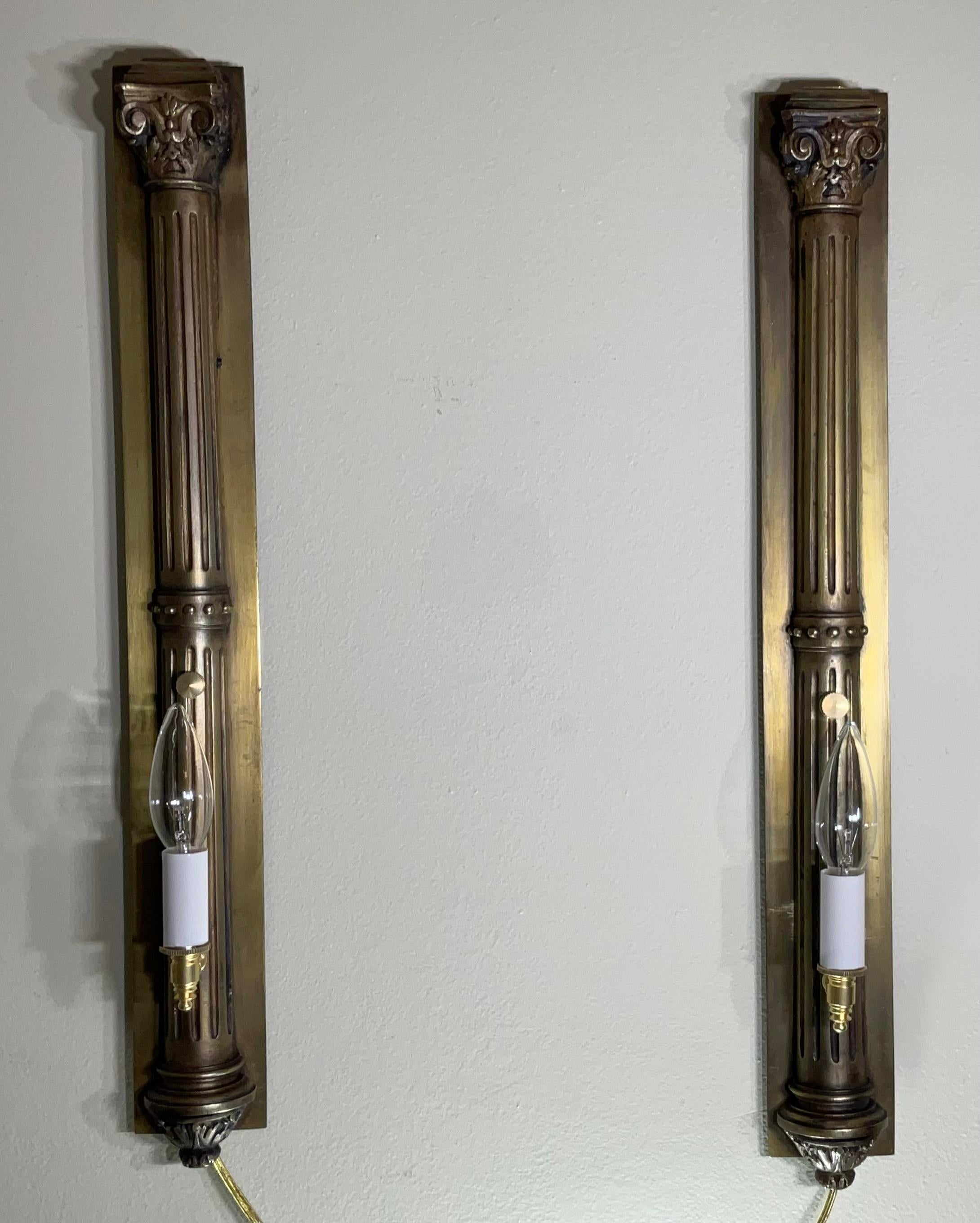 Pair of Antique Bronze and Brass Sconces - Elegant Wall Lights For Sale 1