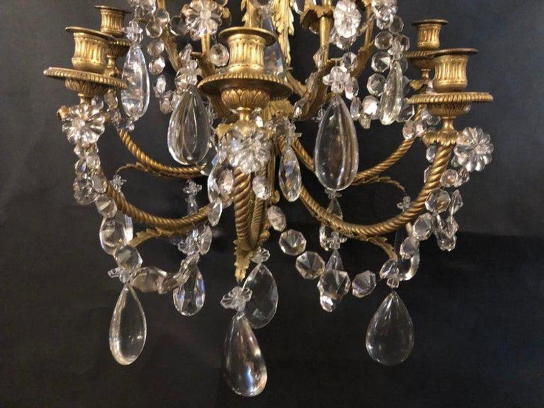 Unknown Pair of Antique Bronze and Crystal Sconces by Paul Garnier For Sale