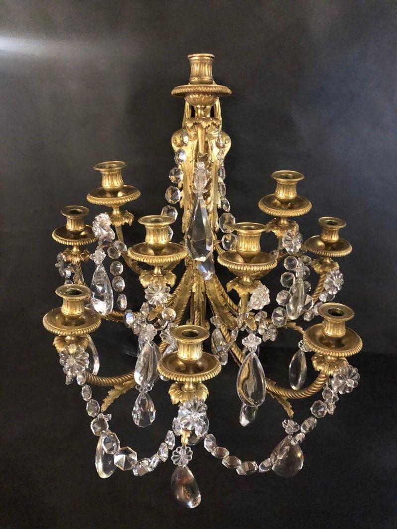 Paire d'appliques anciennes en bronze et cristal de Paul Garnier Bon état - En vente à Los Angeles, CA