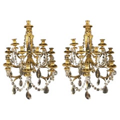 Pair of Antique Bronze and Crystal Sconces by Paul Garnier