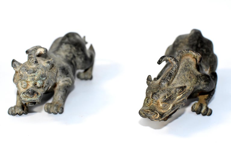 Pair of Antique Bronze Dragon Beasts Paperweights at 1stDibs