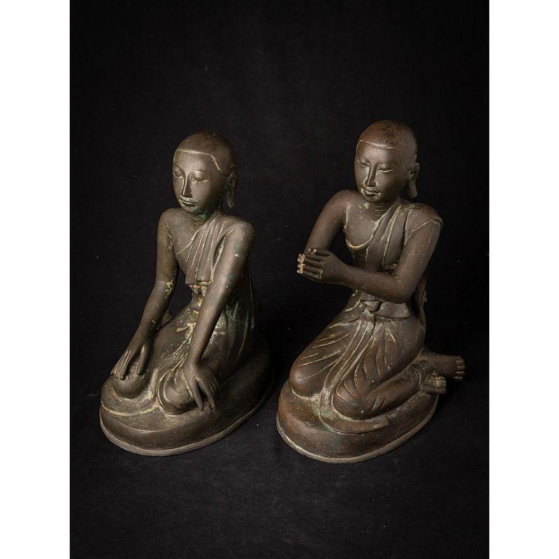 Pair of Antique Bronze Burmese Monk Statues from Burma For Sale 10