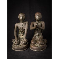 Pair of Antique Bronze Burmese Monk Statues from Burma