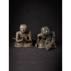 Pair of Antique Bronze Burmese Monk Statues from Burma