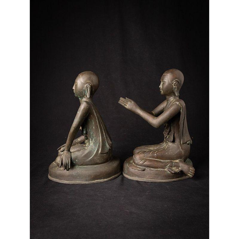 19th Century Pair of Antique Bronze Burmese Monk Statues from Burma For Sale