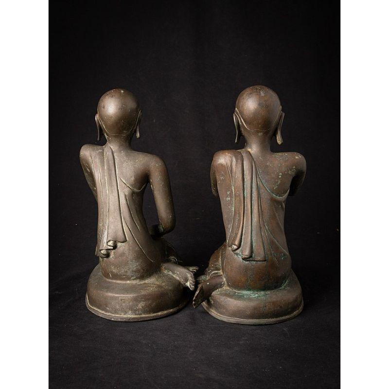 Pair of Antique Bronze Burmese Monk Statues from Burma For Sale 1