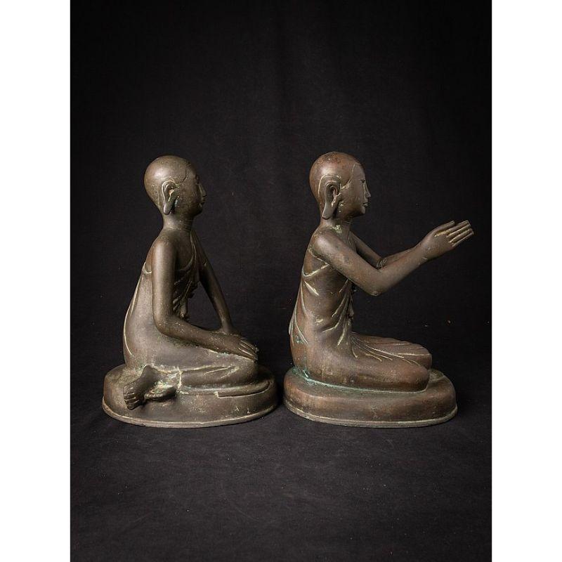 Pair of Antique Bronze Burmese Monk Statues from Burma For Sale 2