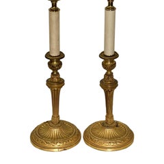 Pair of Antique Bronze Candlestick Lamps