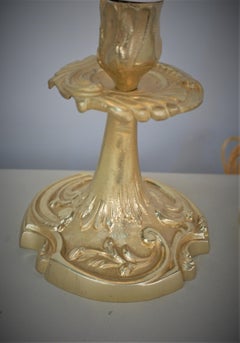 Pair of Antique Bronze Candlestick Lamps