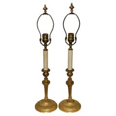 Pair of Antique Bronze Candlestick Lamps