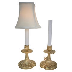 Pair of Antique Bronze Candlestick Lamps