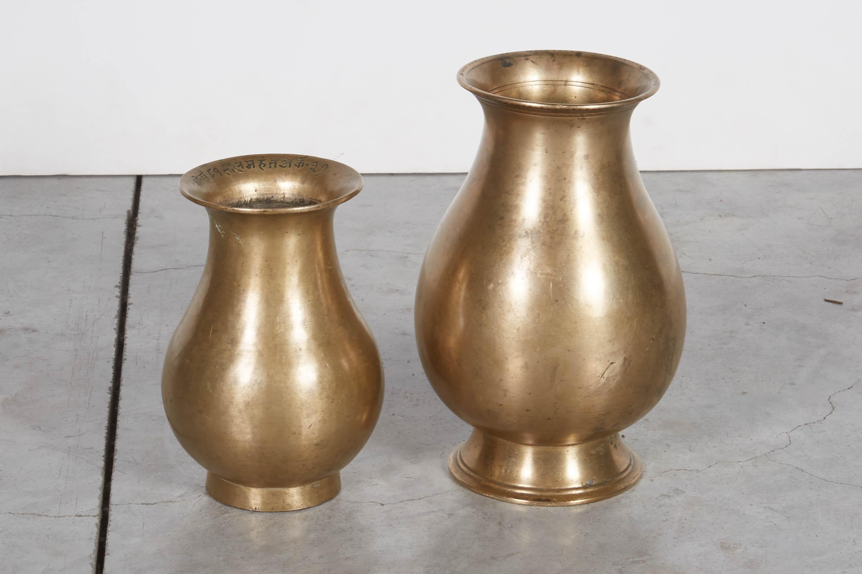 19th Century Pair of Antique Bronze Ceremonial Holy Water Vessels from Nepal