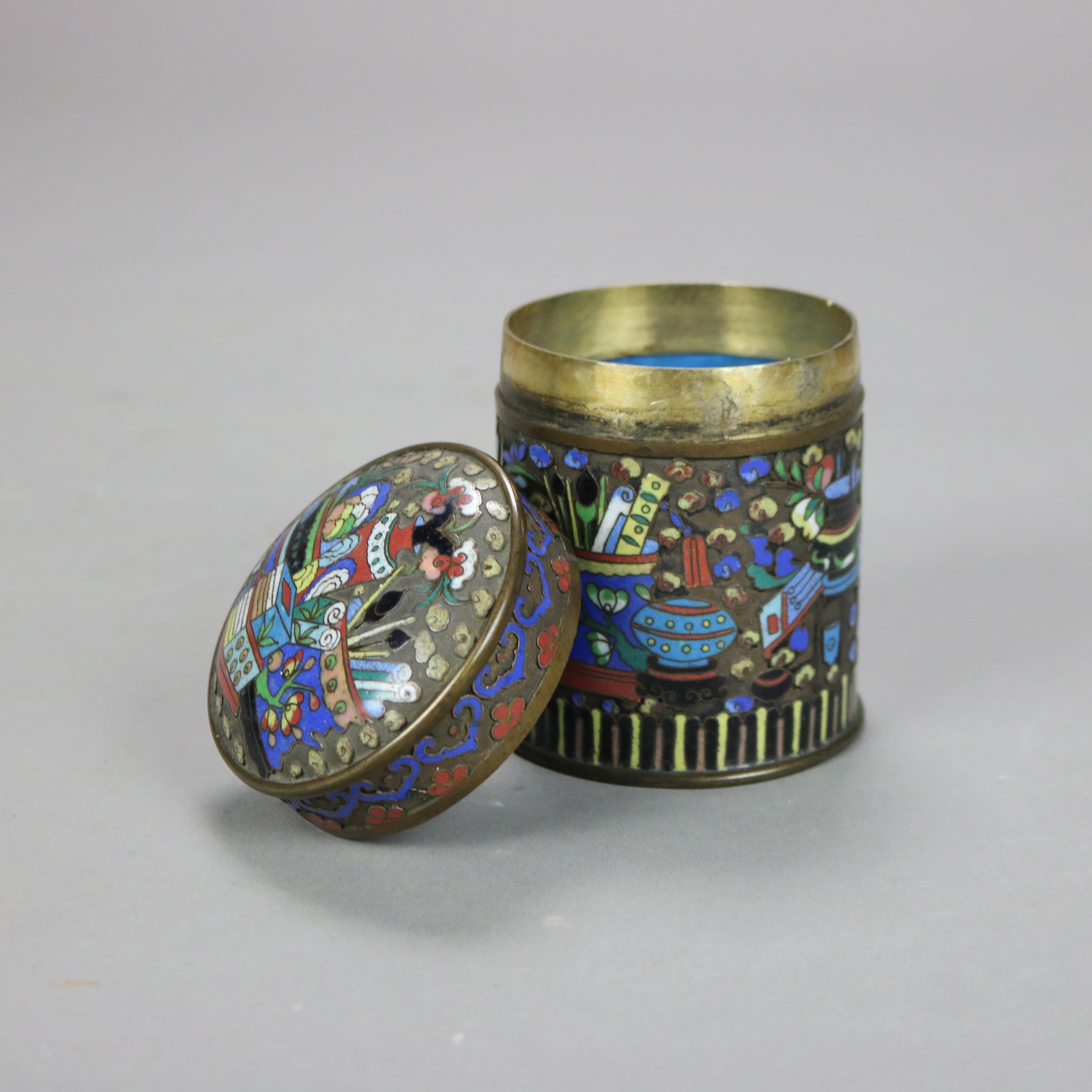 20th Century Pair of Antique Bronze Cloisonne Enameled Tea Canisters C1900 For Sale
