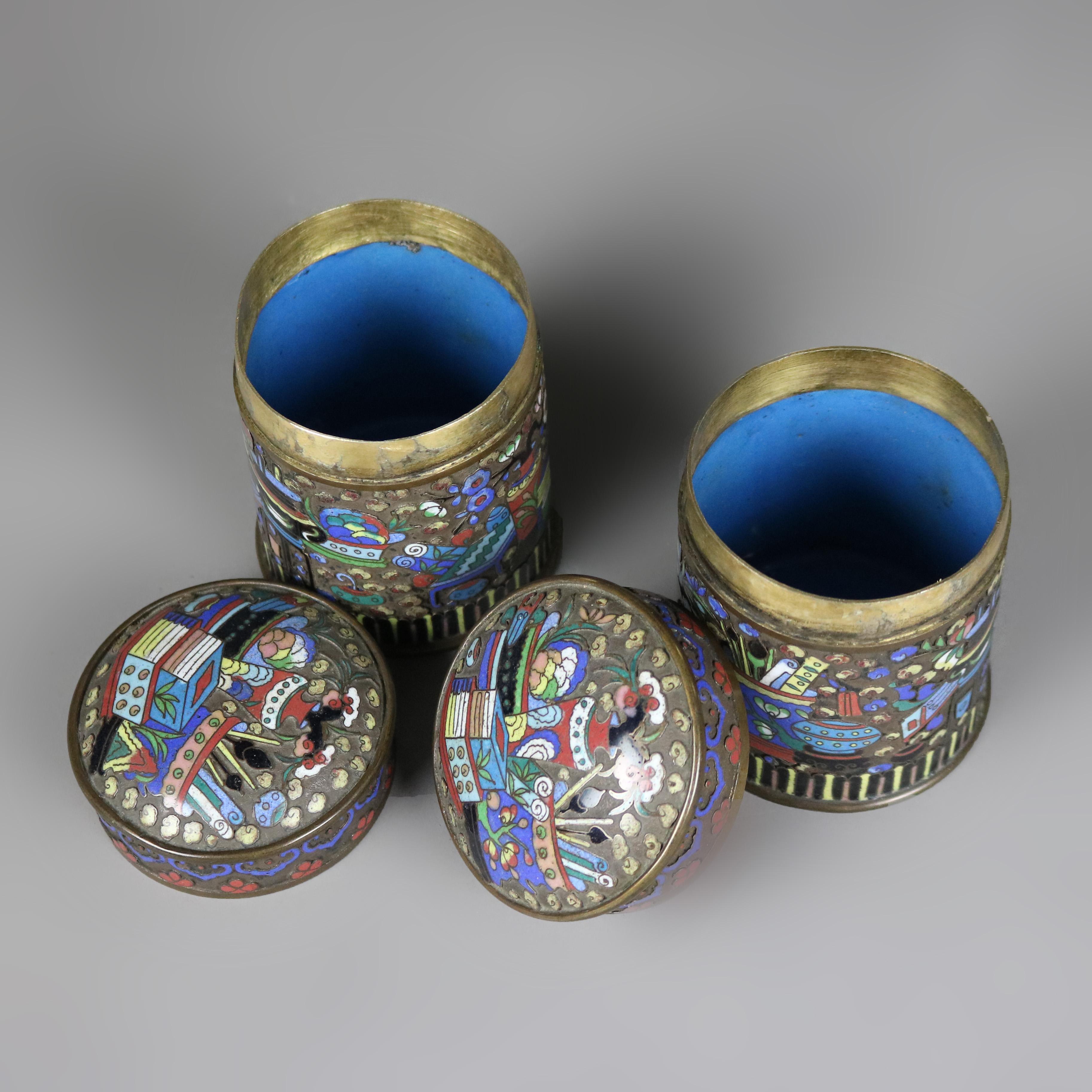 Pair of Antique Bronze Cloisonne Enameled Tea Canisters C1900 For Sale 1