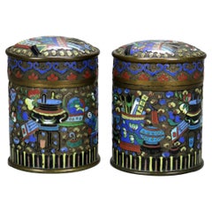 Pair of Antique Bronze Cloisonne Enameled Tea Canisters C1900